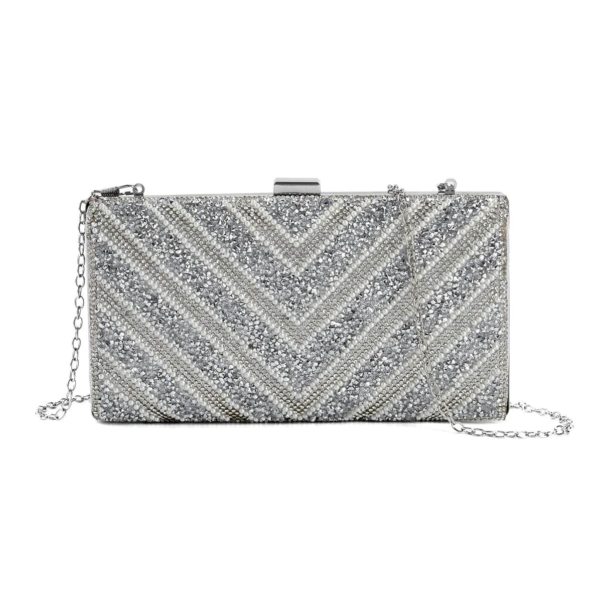 Silver Sparkling Clutch Bag with Chain Strap image number 0