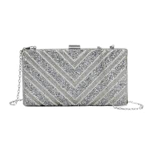 Silver Sparkling Clutch Bag with Chain Strap