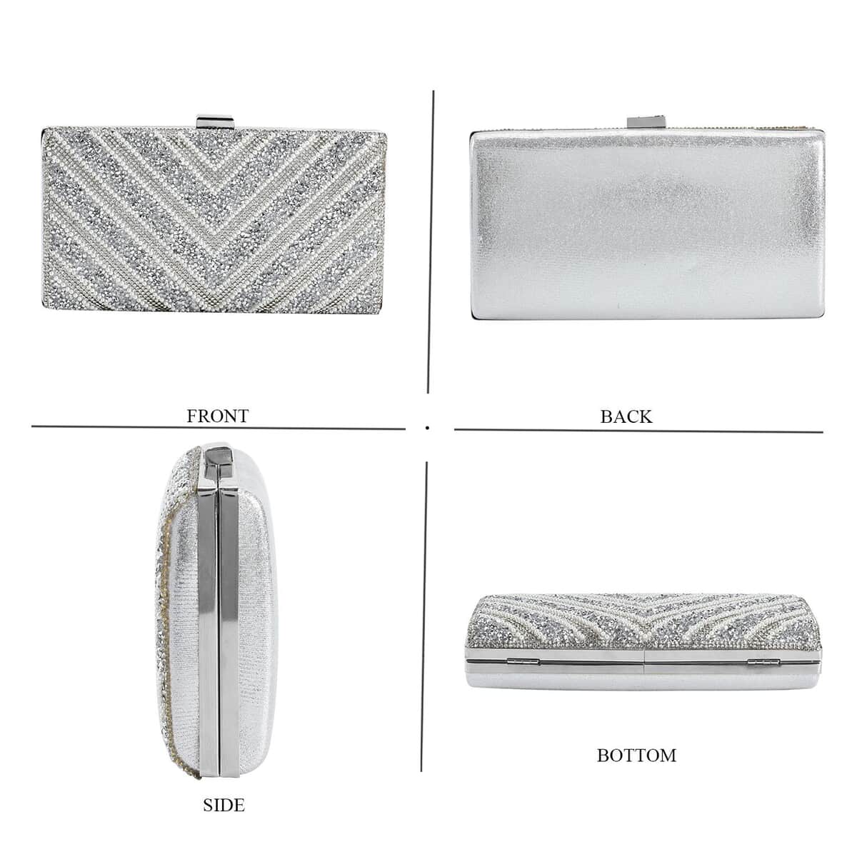 Silver Sparkling Clutch Bag with Chain Strap image number 3