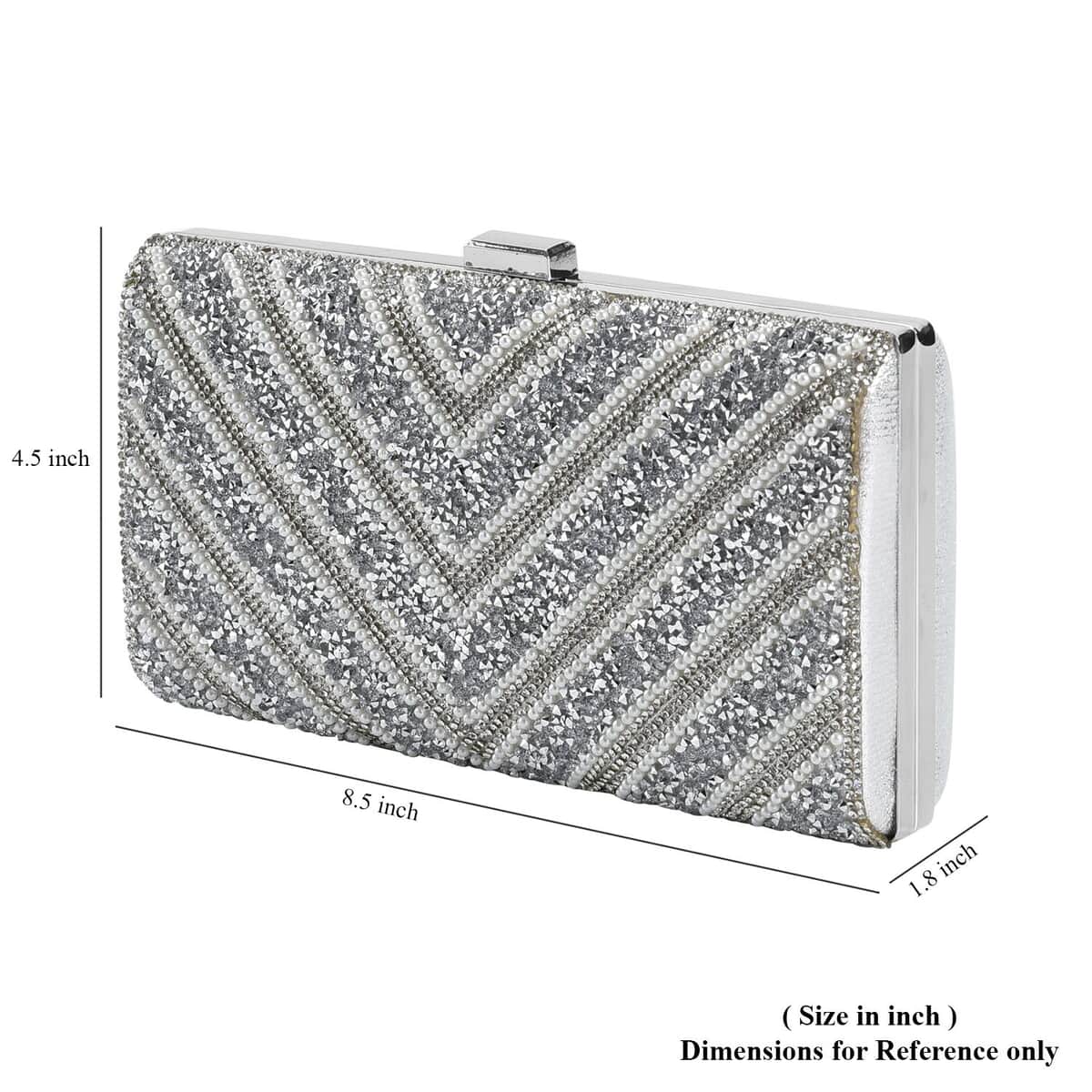 Silver Sparkling Clutch Bag with Chain Strap image number 5