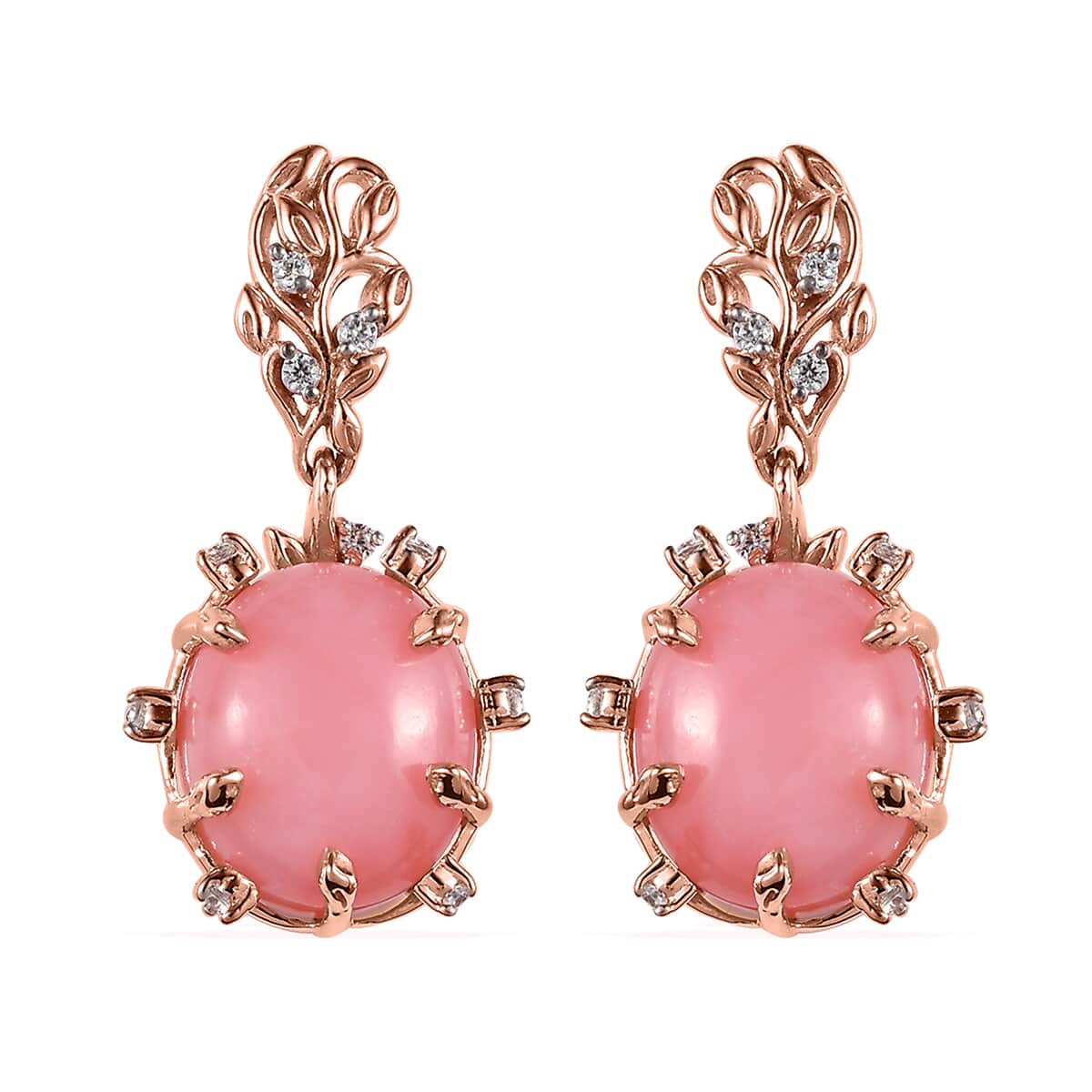 GP Vola Via Italian Garden Collection Peruvian Pink Opal and White Zircon Earrings in Vermeil Rose Gold Over Sterling Silver 5.90 ctw image number 0