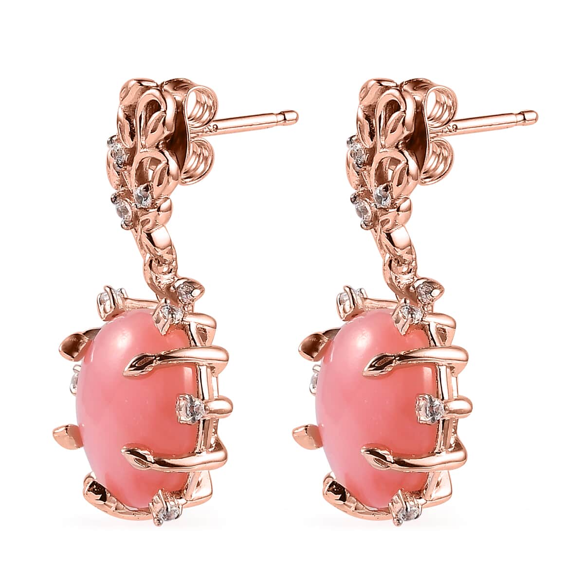 GP Vola Via Italian Garden Collection Peruvian Pink Opal and White Zircon Earrings in Vermeil Rose Gold Over Sterling Silver 5.90 ctw image number 3