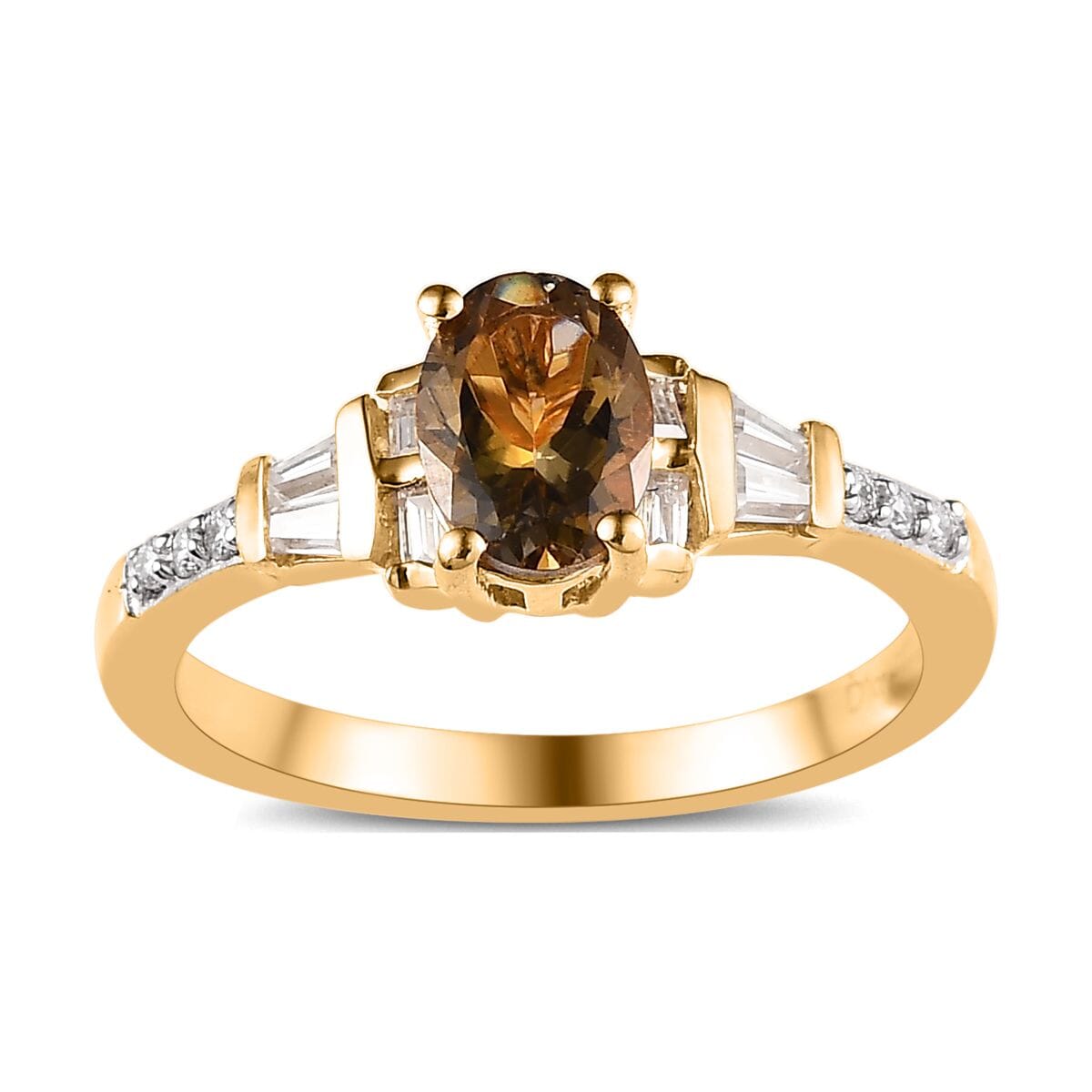 Golden Tanzanite and Moissanite Ring in Vermeil Yellow Gold Over Sterling Silver (Size 9.0) 1.00 ctw image number 0