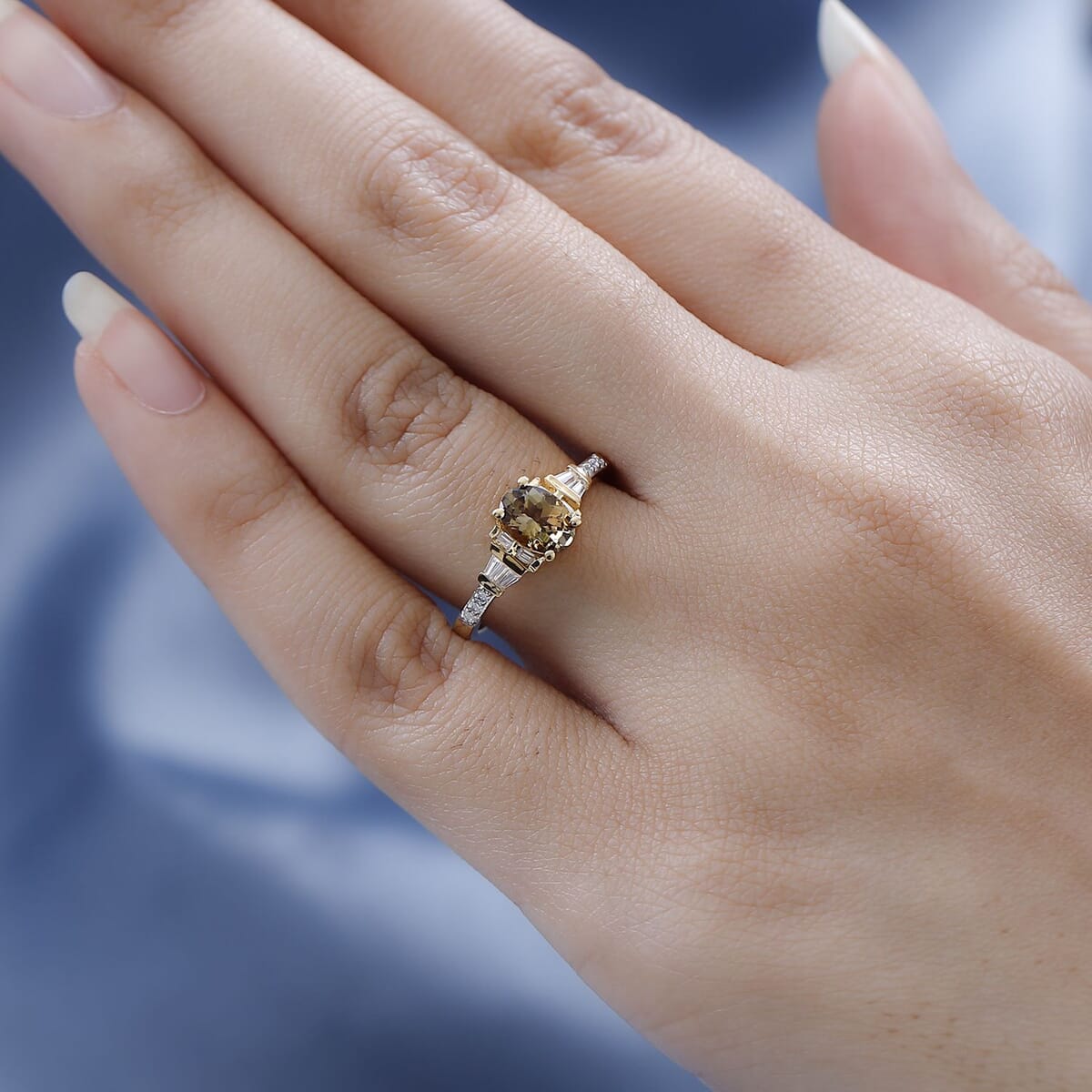 Golden Tanzanite and Moissanite Ring in Vermeil Yellow Gold Over Sterling Silver (Size 9.0) 1.00 ctw image number 2