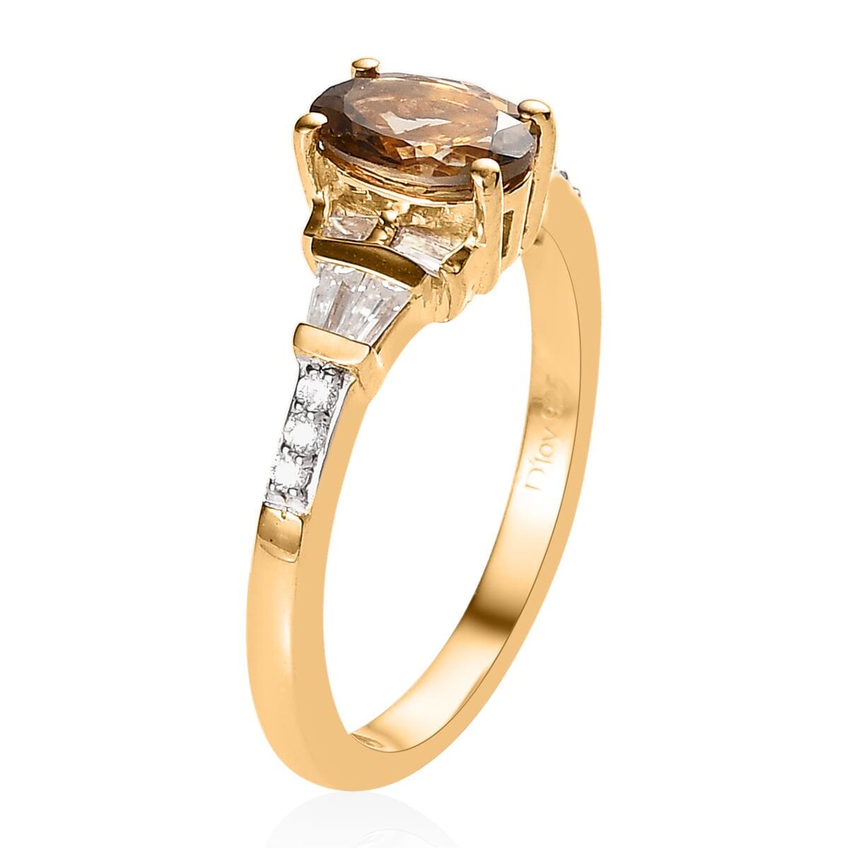 Golden Tanzanite and Moissanite Ring in Vermeil Yellow Gold Over Sterling Silver (Size 9.0) 1.00 ctw image number 3