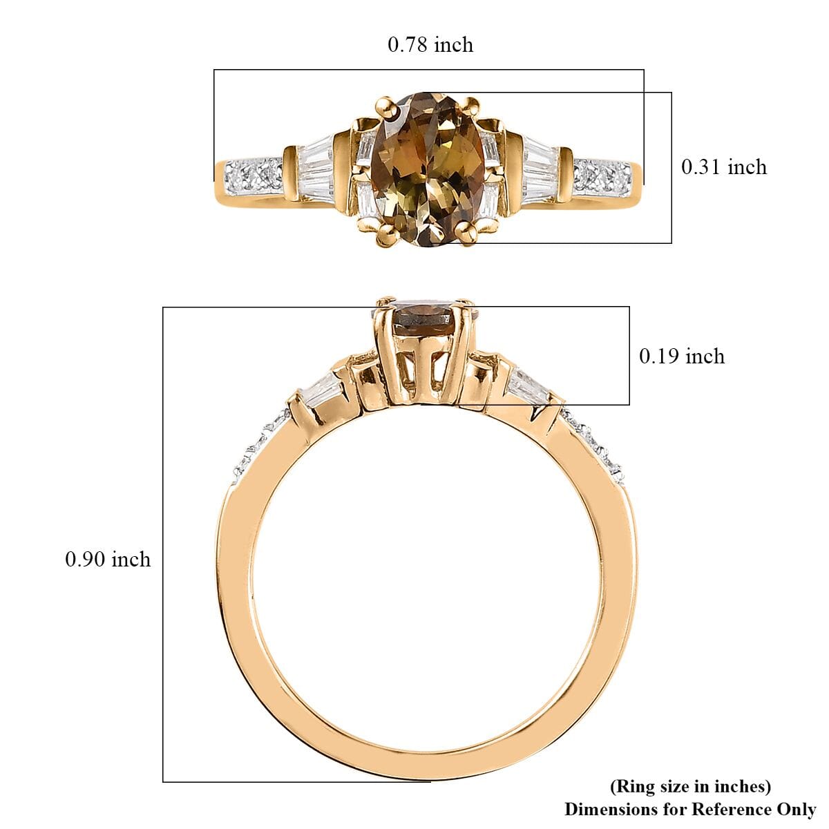 Golden Tanzanite and Moissanite Ring in Vermeil Yellow Gold Over Sterling Silver (Size 9.0) 1.00 ctw image number 5
