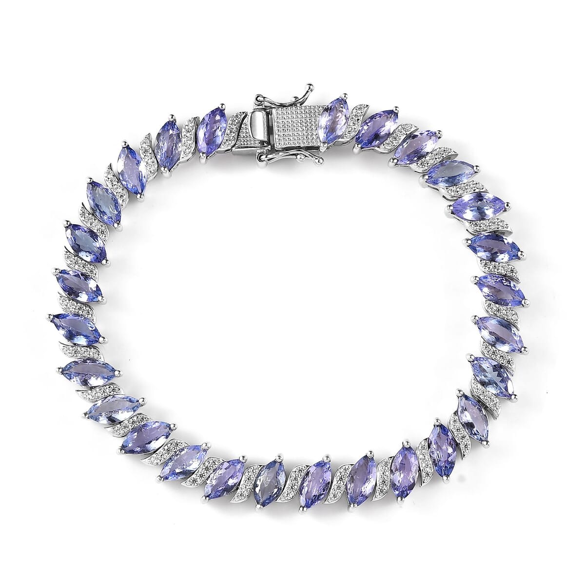 Tanzanite and White Zircon Bracelet in Platinum Over Sterling Silver (7.25 In) 14.50 ctw image number 0