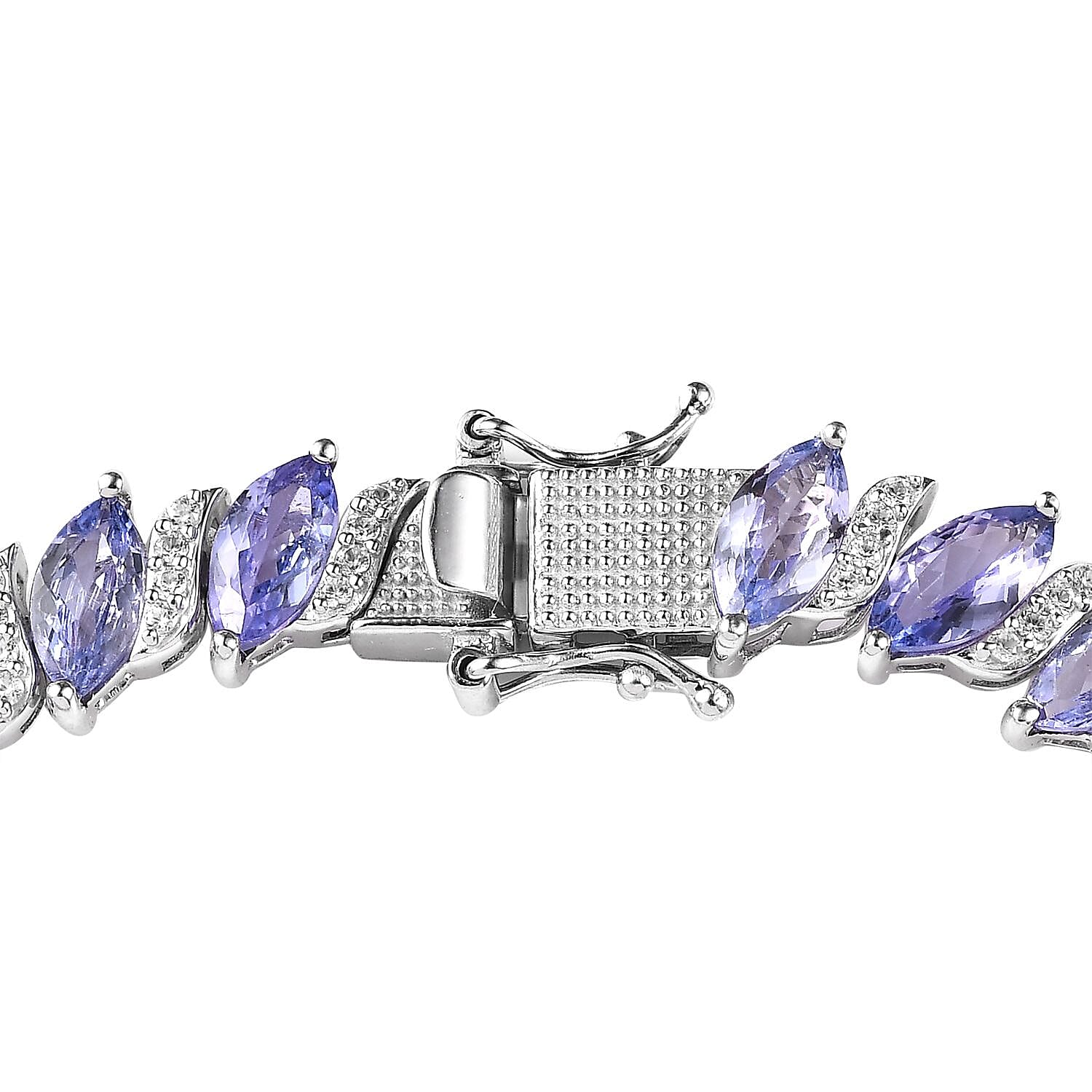 Tanzanite and White Zircon Bracelet in Platinum Over Sterling Silver (7.25 In) 14.50 ctw