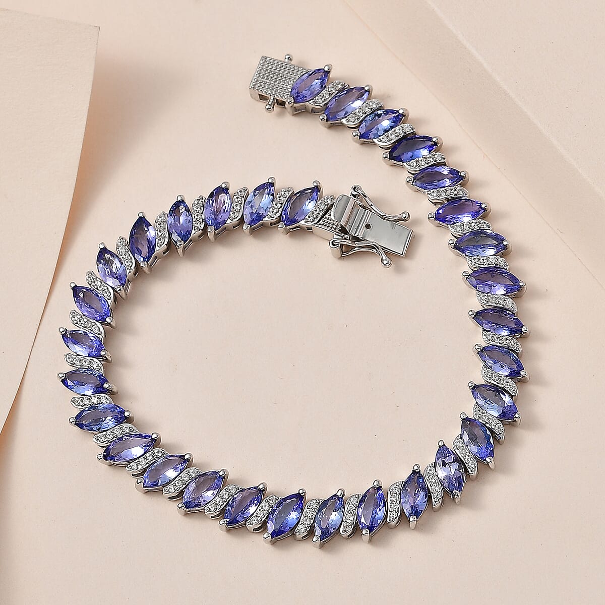 Tanzanite and White Zircon Bracelet in Platinum Over Sterling Silver (6.50 In) 13.00 ctw image number 1