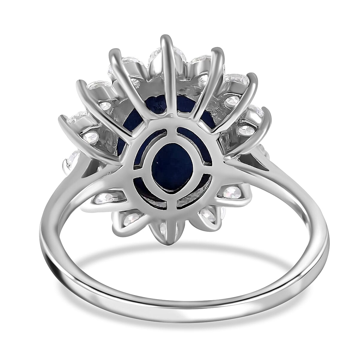 Luxoro 10K White Gold Premium Blue Star Sapphire (DF) and Moissanite Sunburst Ring 9.00 ctw image number 3