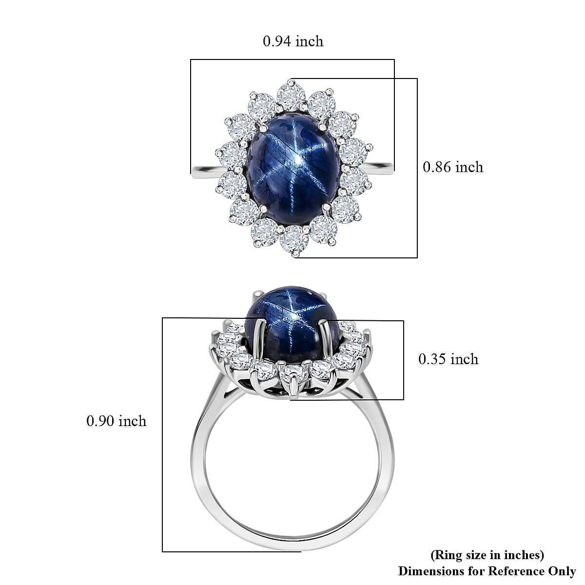 Luxoro 10K White Gold Premium Blue Star Sapphire (DF) and Moissanite Sunburst Ring 9.00 ctw image number 4