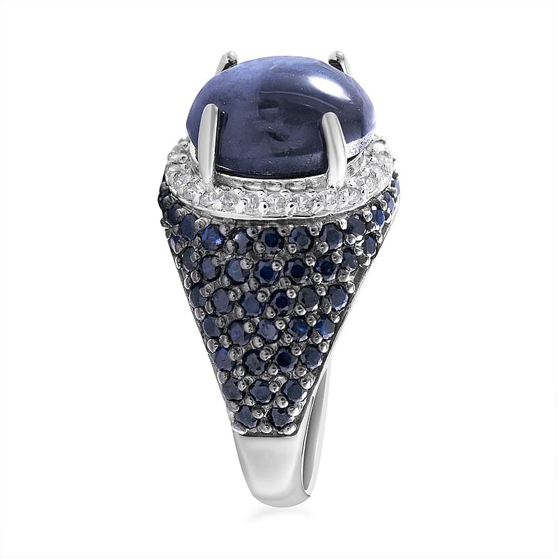 Blue Star Sapphire (DF) and Multi Gemstone Winter Ring in Platinum Over Sterling Silver (Size 10.0) 7.90 ctw
