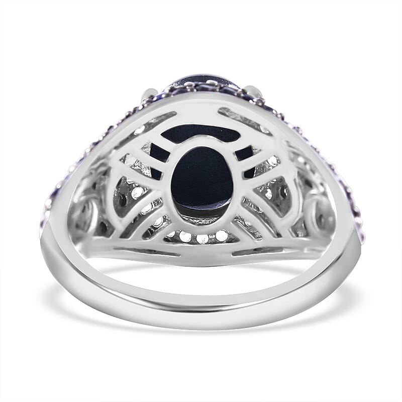 Blue Star Sapphire (DF) and Multi Gemstone Winter Ring in Platinum Over Sterling Silver (Size 10.0) 7.90 ctw