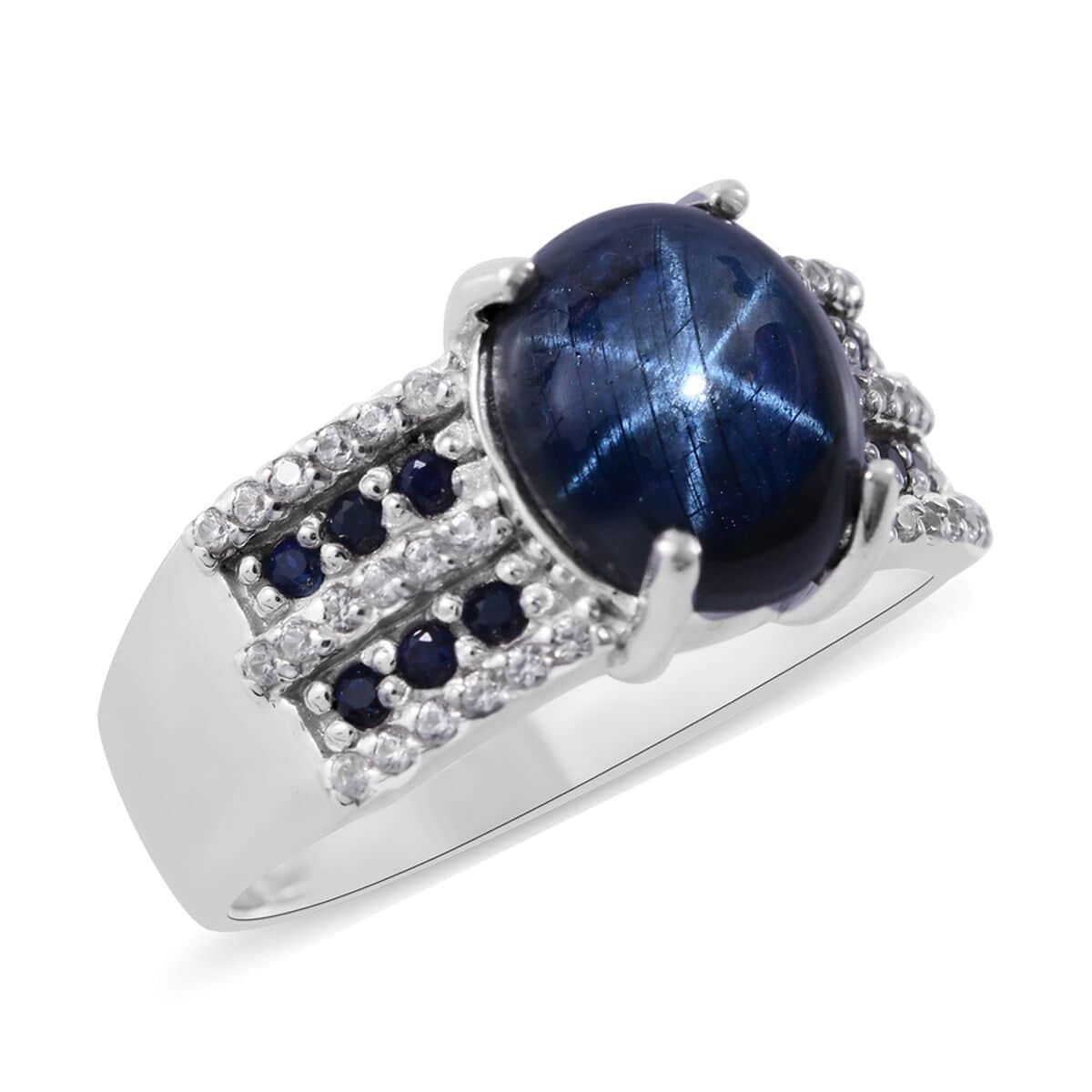 Blue Star Sapphire (DF) and Multi Gemstone Ring in Platinum Over Sterling Silver 5.10 ctw image number 0