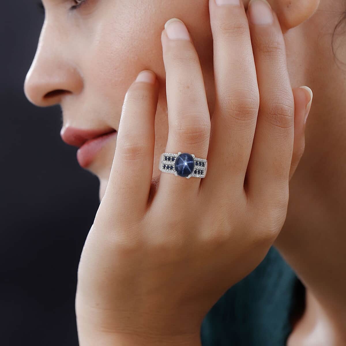 Blue Star Sapphire (DF) and Multi Gemstone Ring in Platinum Over Sterling Silver 5.10 ctw image number 1