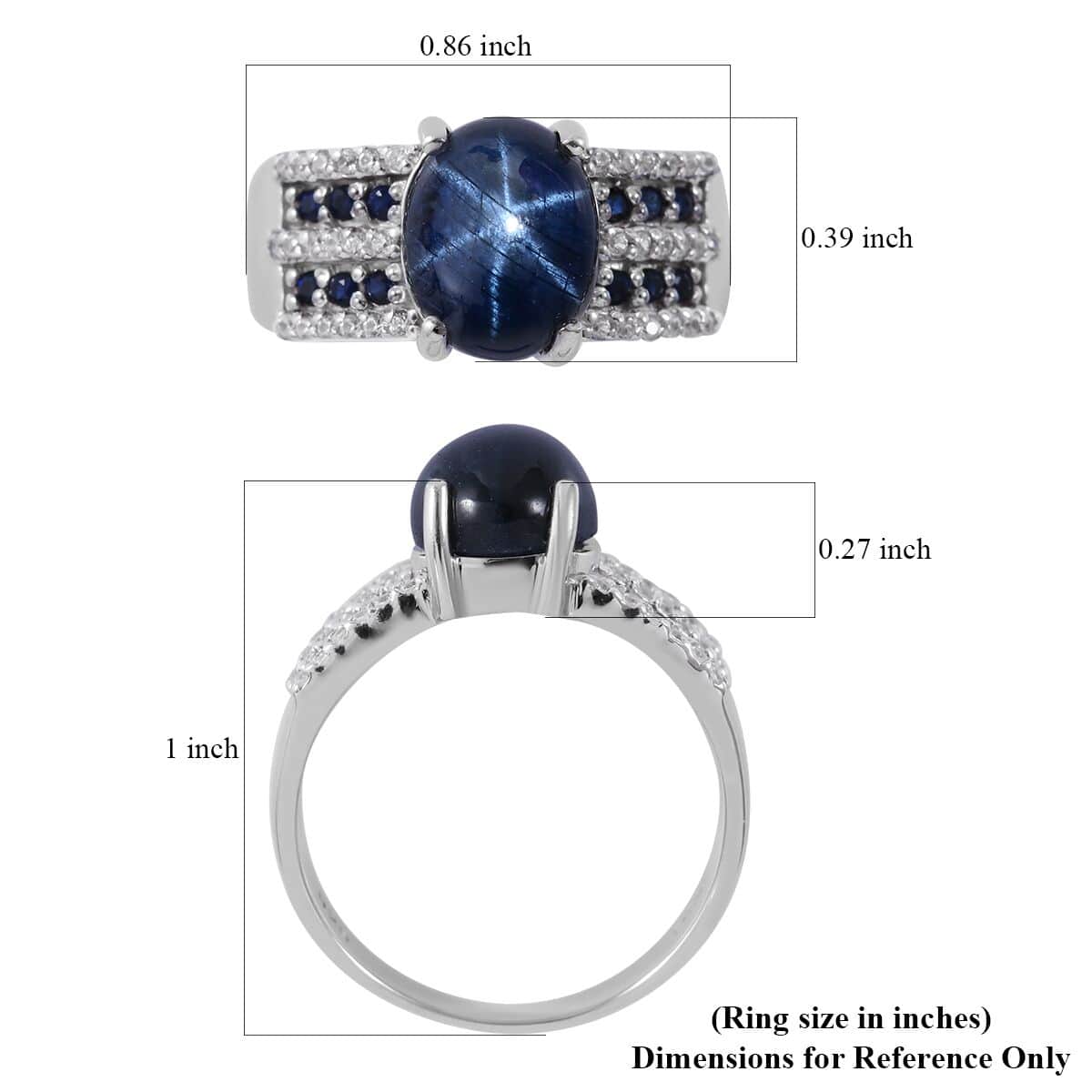 Blue Star Sapphire (DF) and Multi Gemstone Ring in Platinum Over Sterling Silver 5.10 ctw image number 4
