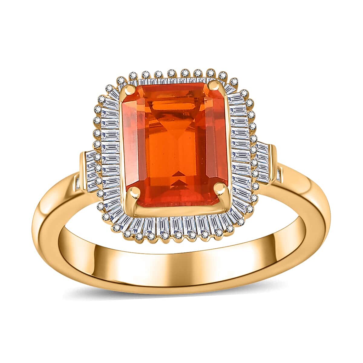 Luxoro 10K Yellow Gold AAA Mexican Fire Opal and G-H I3 Diamond Halo Ring 1.90 ctw image number 0