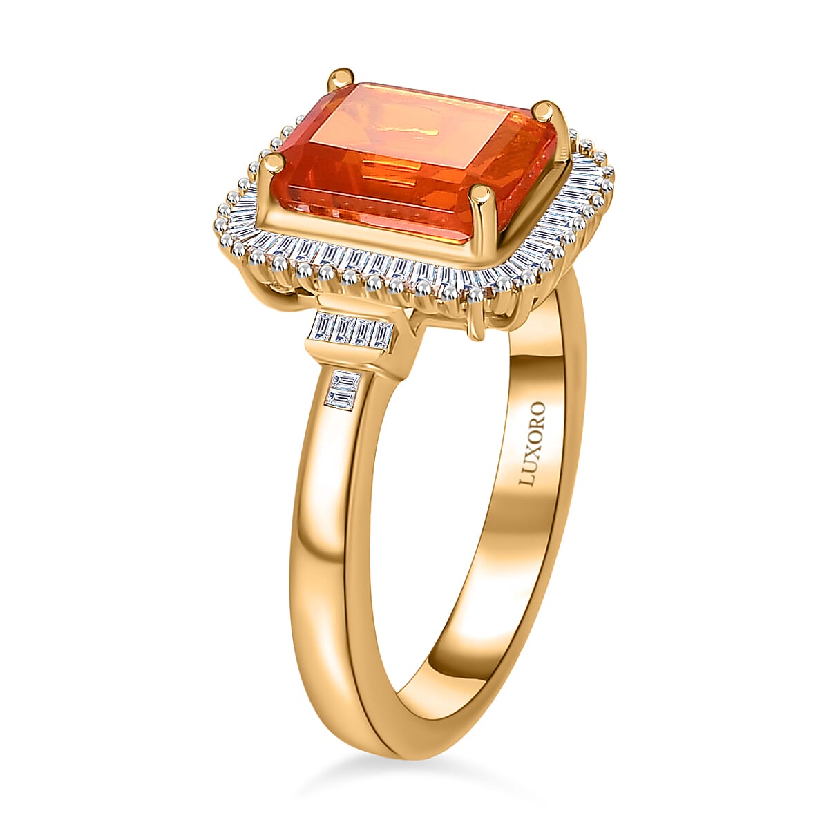 Luxoro 10K Yellow Gold AAA Mexican Fire Opal and G-H I3 Diamond Halo Ring (Size 8.0) 1.90 ctw image number 3