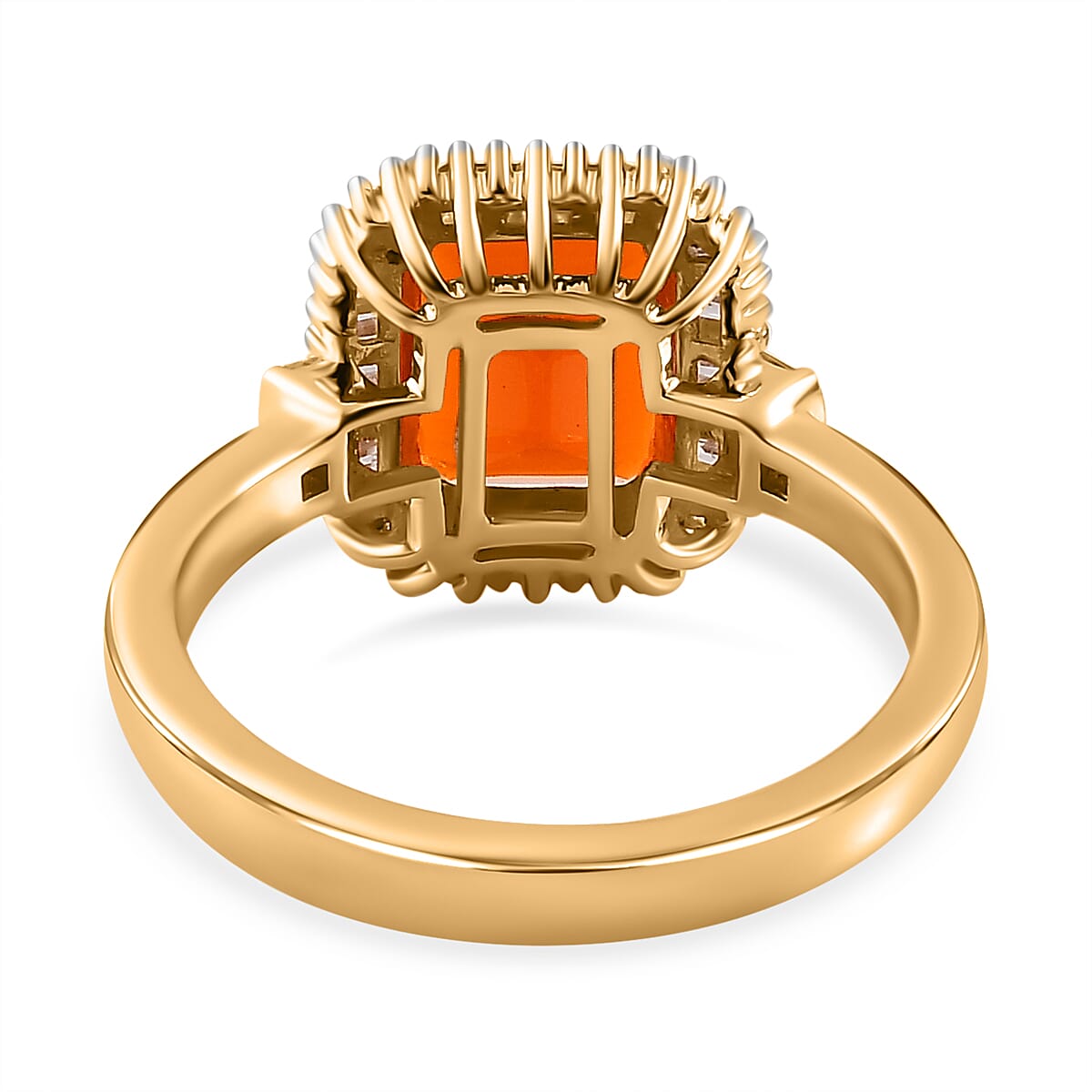 Luxoro 10K Yellow Gold AAA Mexican Fire Opal and G-H I3 Diamond Halo Ring (Size 8.0) 1.90 ctw image number 4