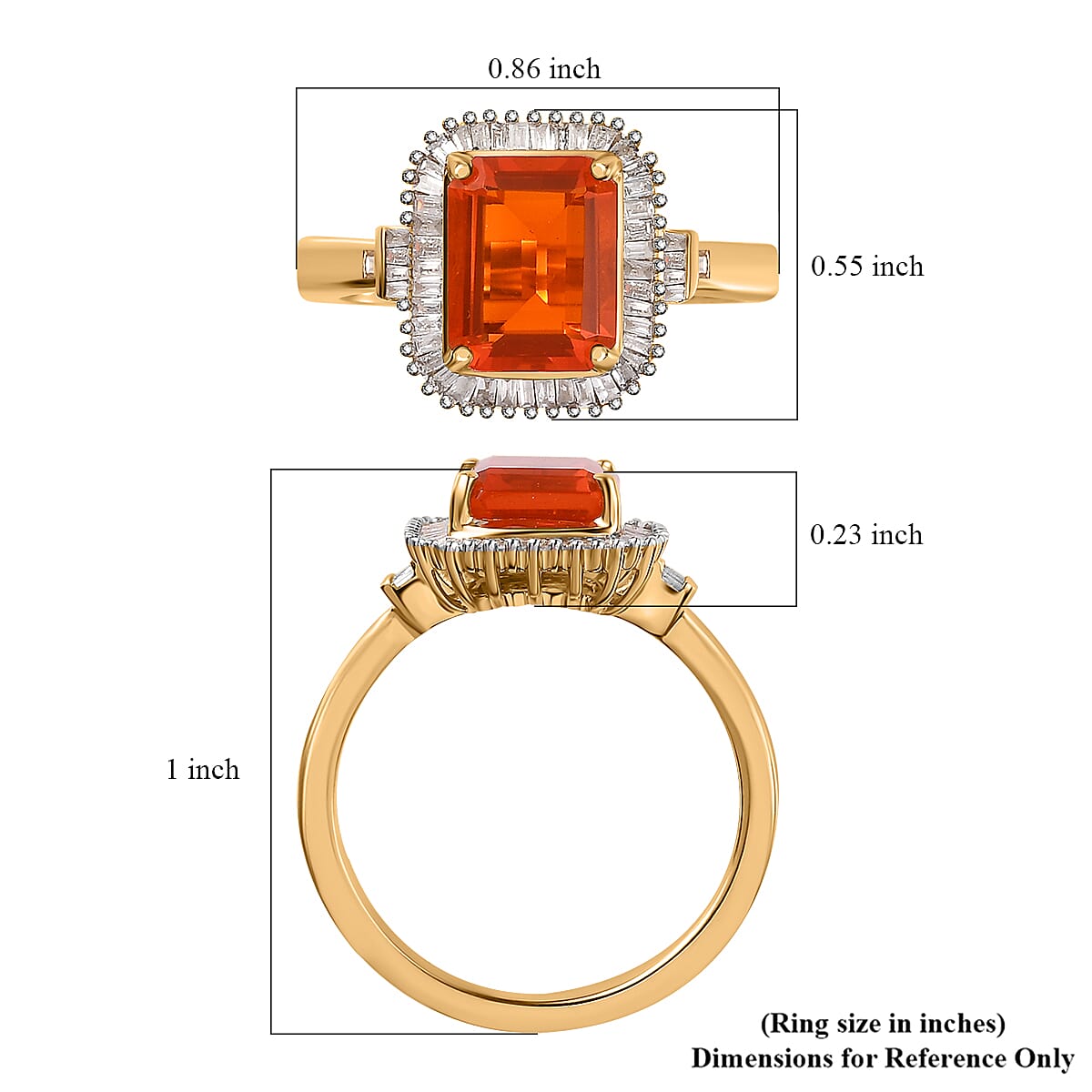 Luxoro 10K Yellow Gold AAA Mexican Fire Opal and G-H I3 Diamond Halo Ring (Size 8.0) 1.90 ctw image number 5