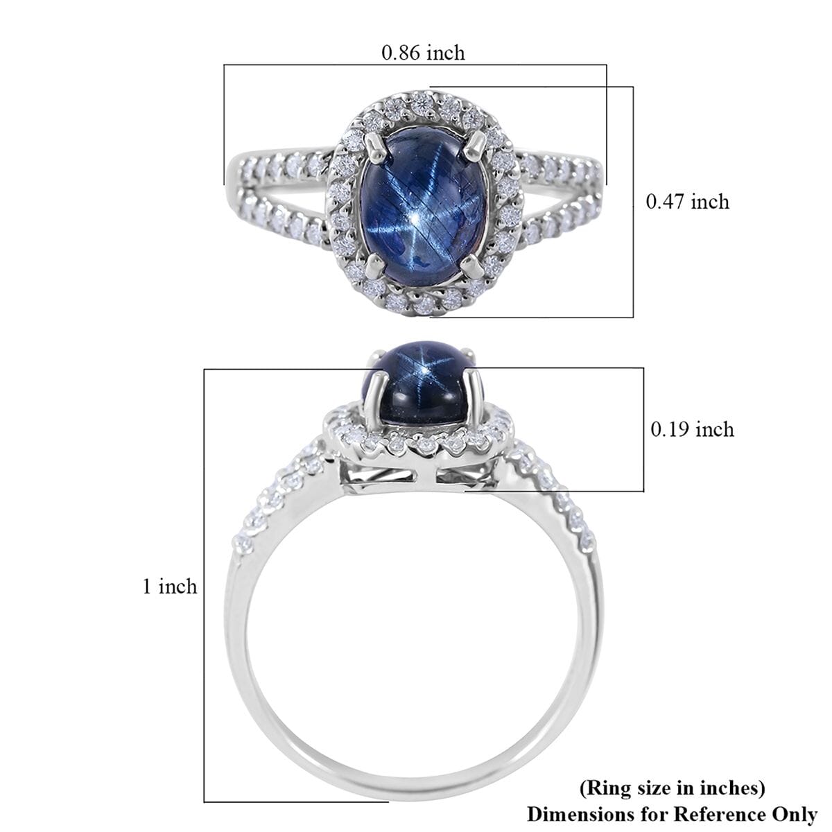 Blue Star Sapphire (DF) and Moissanite Split Shank Halo Ring in Platinum Over Sterling Silver 3.50 ctw image number 4