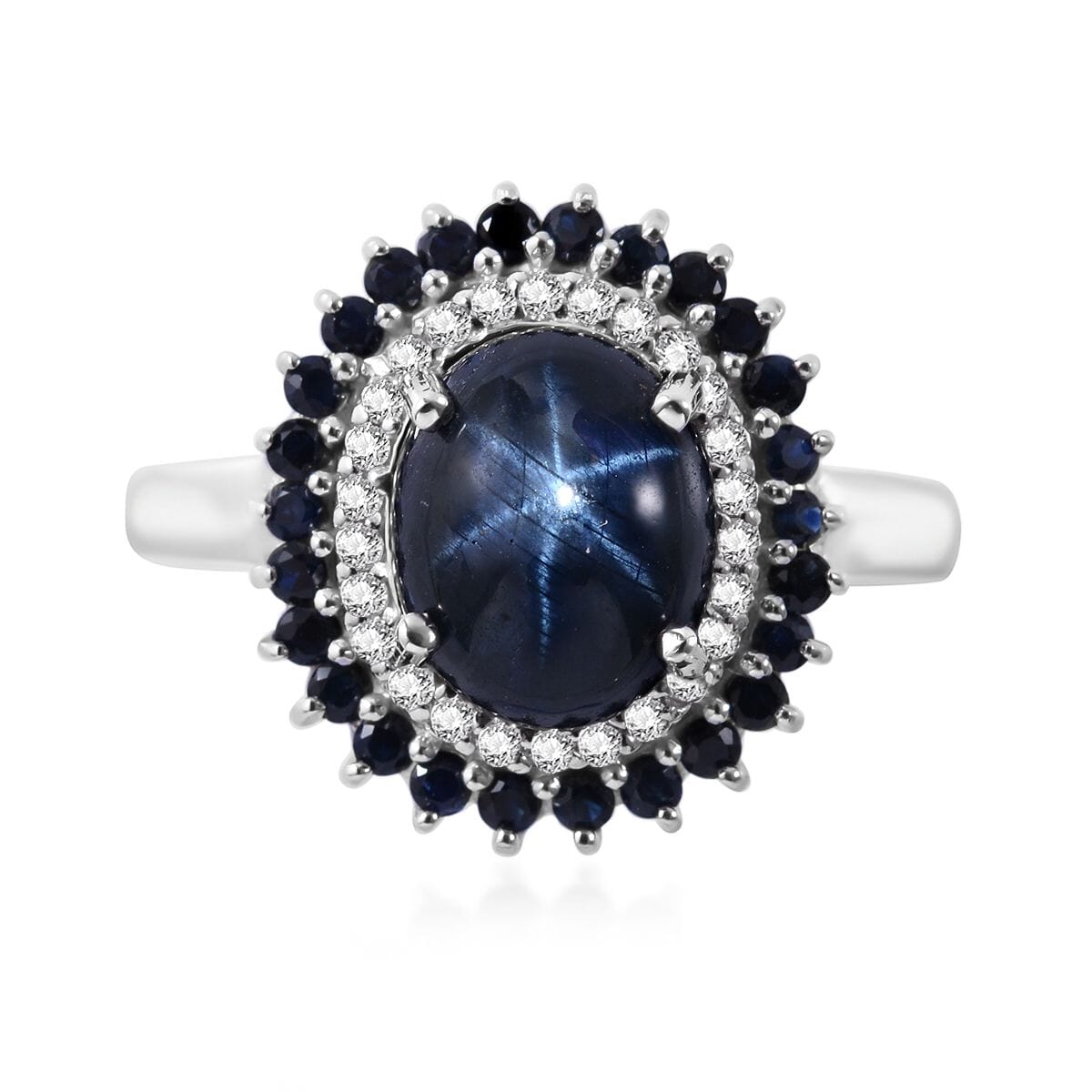 Blue Star Sapphire (DF) and Multi Gemstone Floral Ring in Platinum Over Sterling Silver 5.10 ctw image number 0