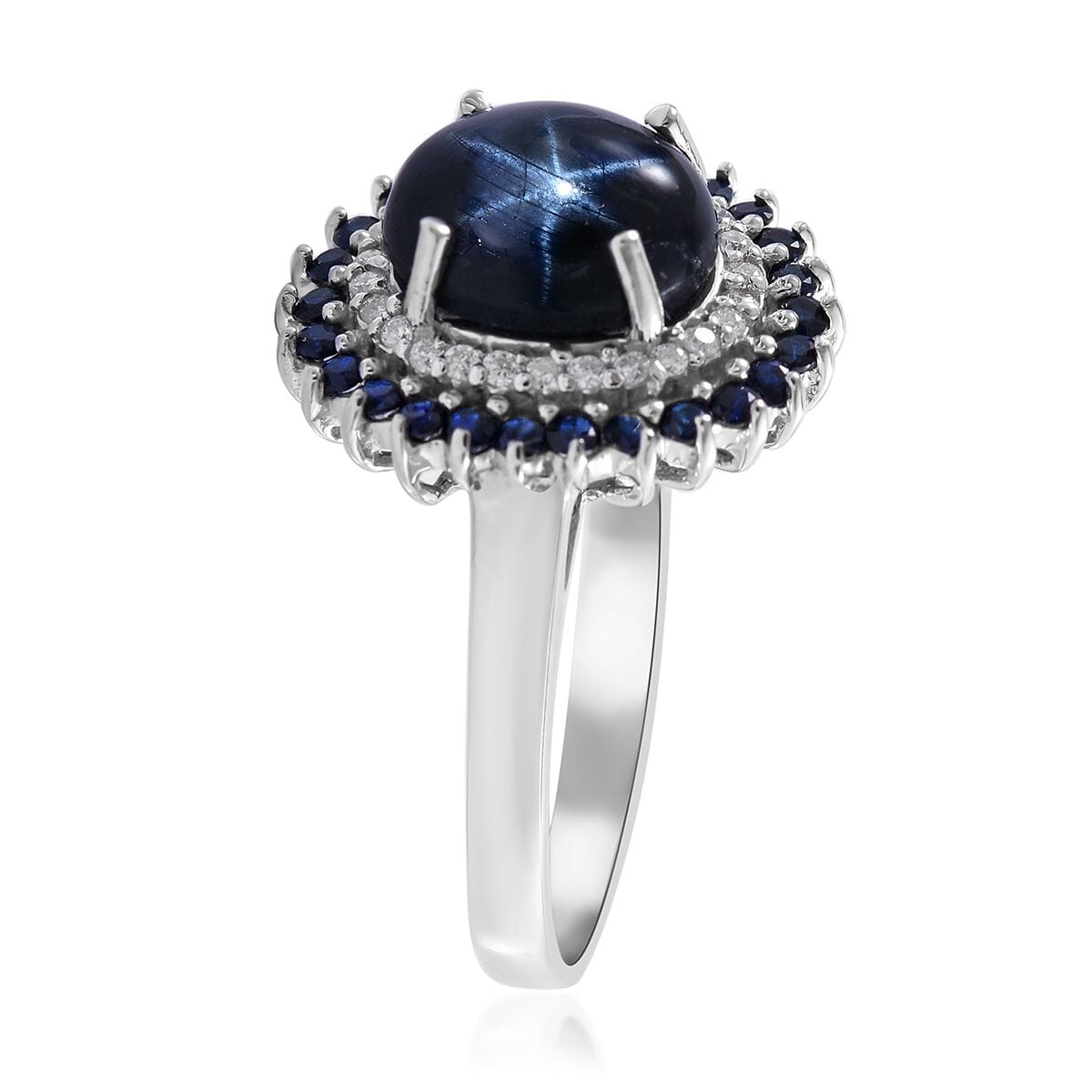 Blue Star Sapphire (DF) and Multi Gemstone Floral Ring in Platinum Over Sterling Silver 5.10 ctw image number 2