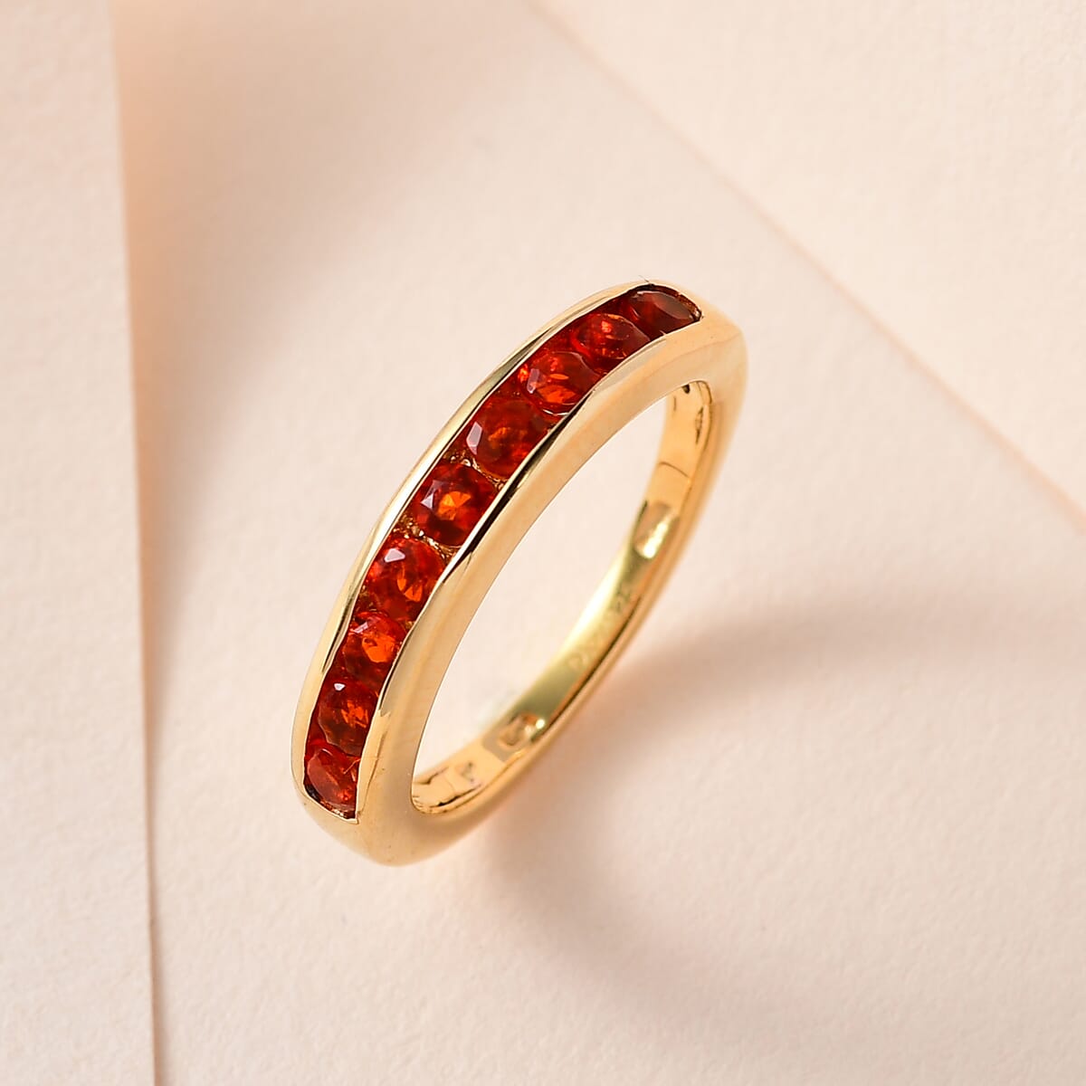 Mexican Fire Opal Half Eternity Band Ring in Vermeil Yellow Gold Over Sterling Silver 0.40 ctw image number 1