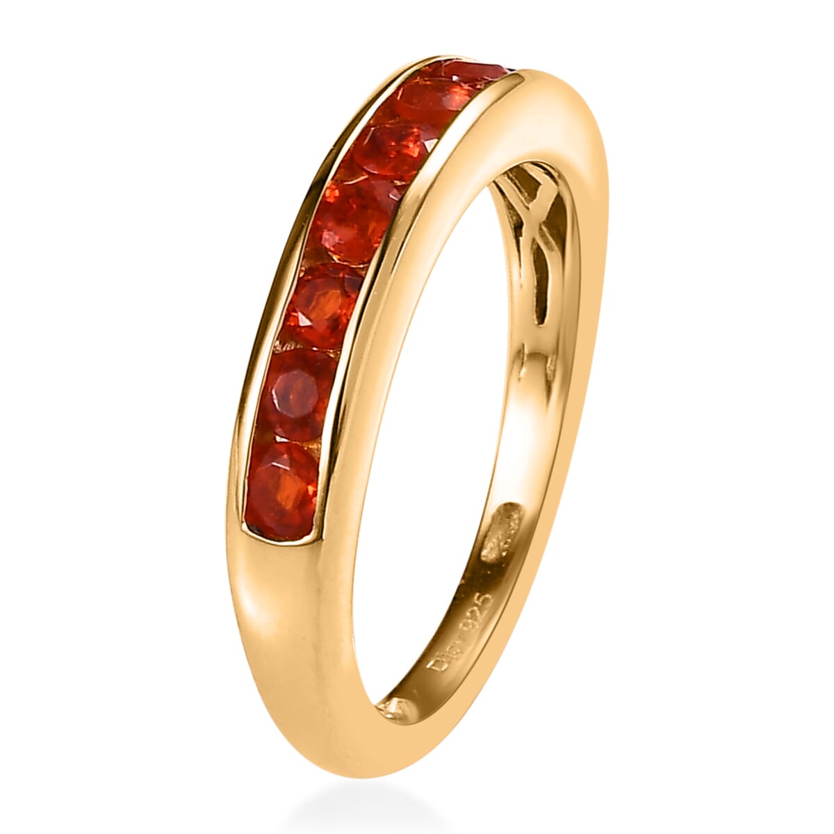 Mexican Fire Opal Half Eternity Band Ring in Vermeil Yellow Gold Over Sterling Silver 0.40 ctw image number 3