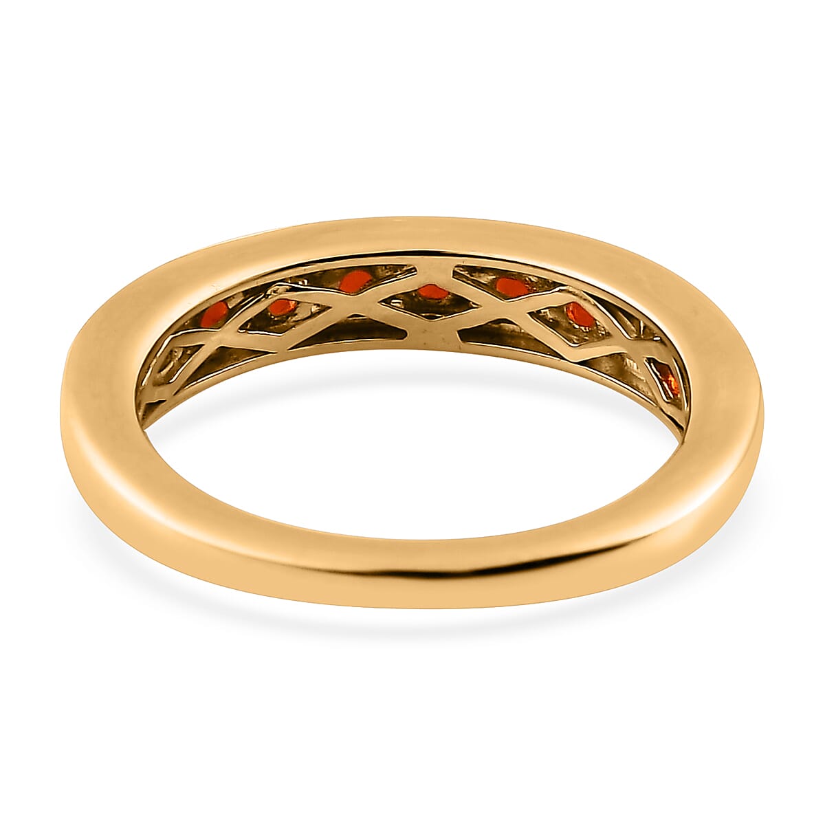 Mexican Fire Opal Half Eternity Band Ring in Vermeil Yellow Gold Over Sterling Silver (Size 10.0) 0.40 ctw