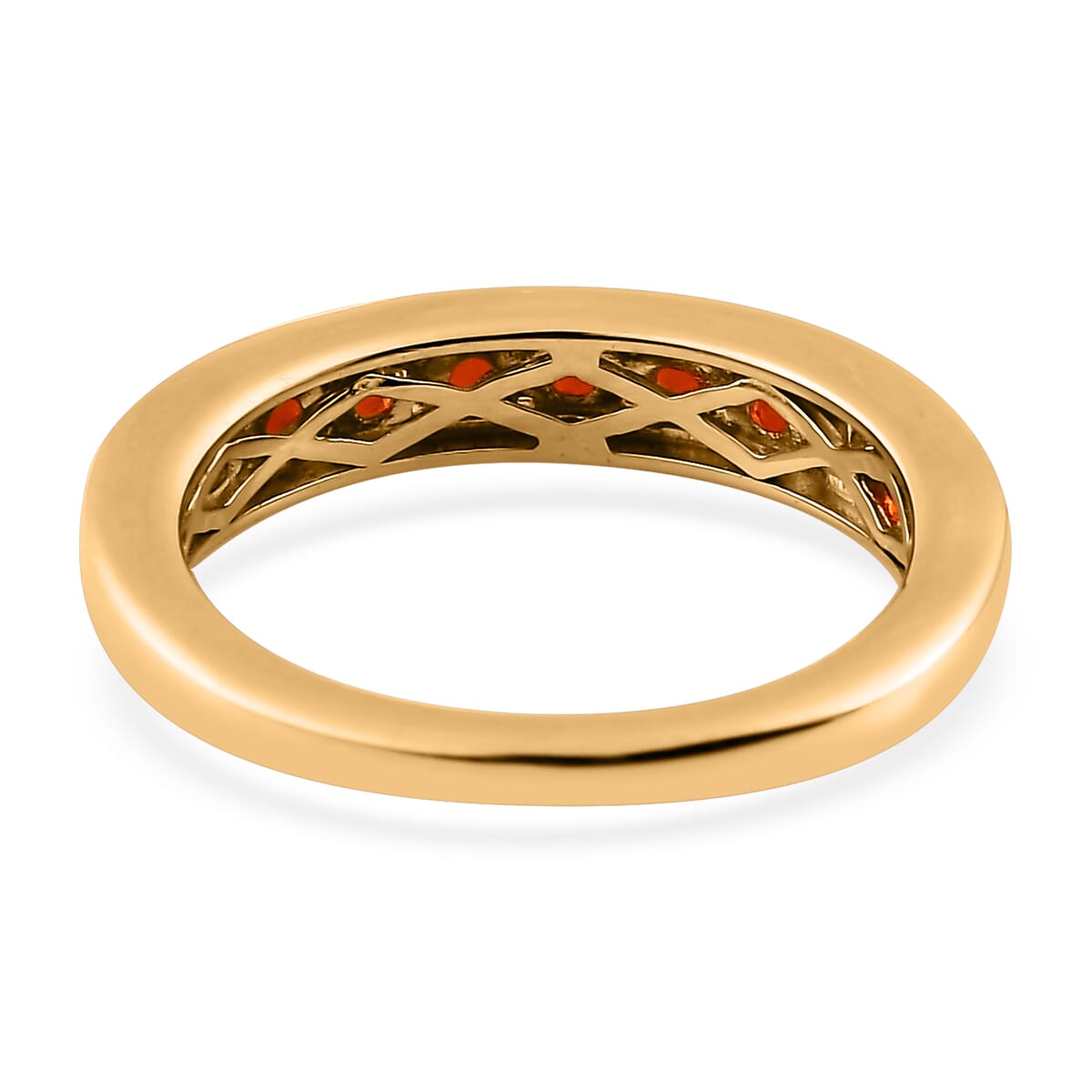 Mexican Fire Opal Half Eternity Band Ring in Vermeil Yellow Gold Over Sterling Silver 0.40 ctw image number 4