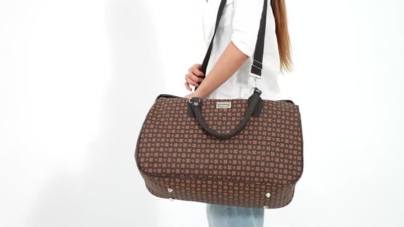 TLV Passage Beige with Checked Print Travel Bag (18"x8.75"x11.3") with Shoulder Strap