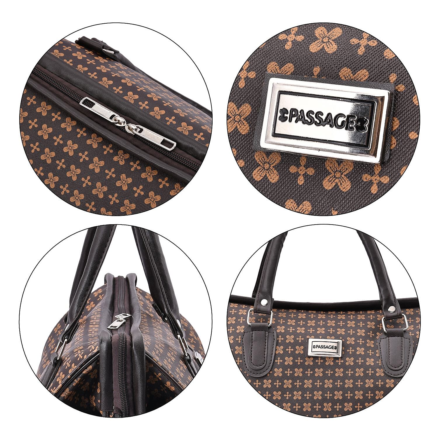 Passage Dark Coffee with Small Flower Print Travel Bag with Shoulder Strap