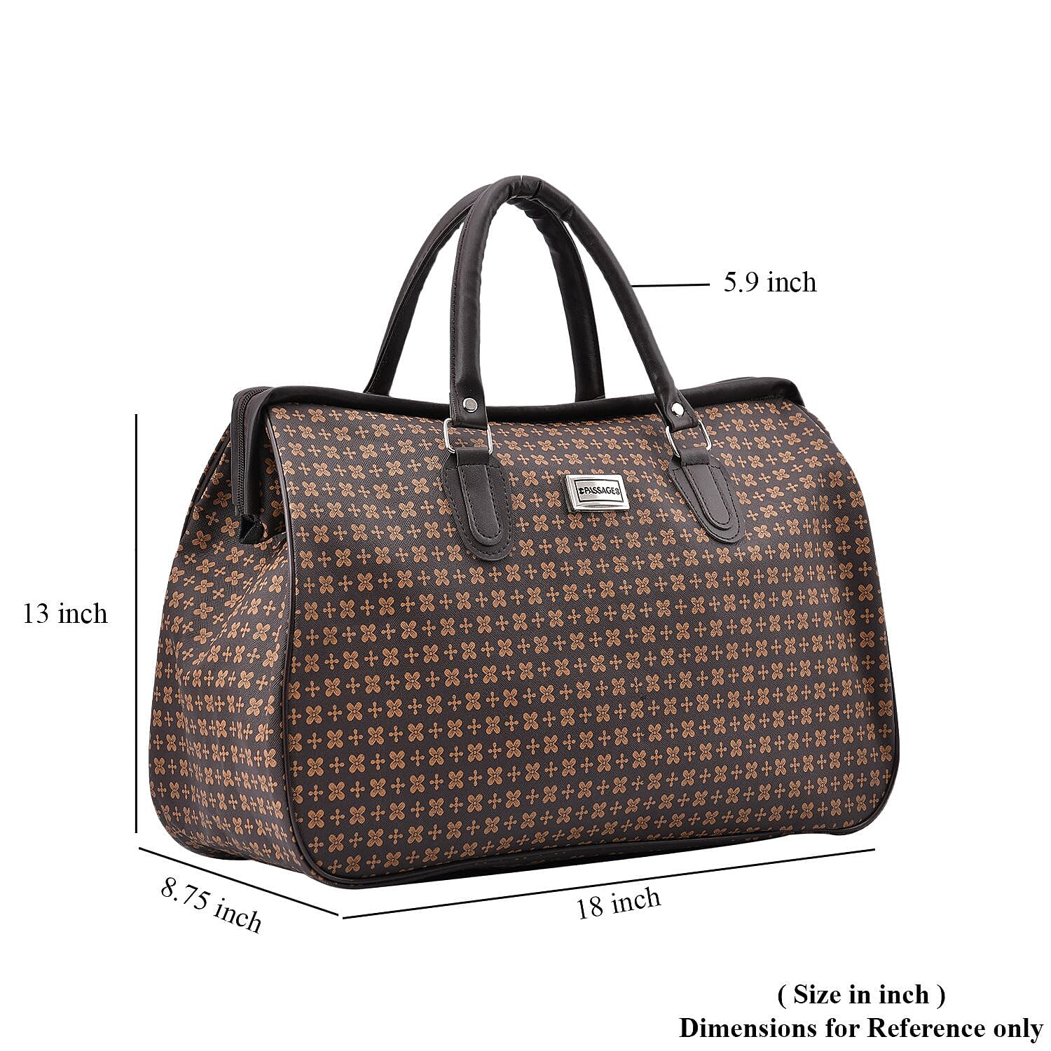 Passage Dark Coffee with Small Flower Print Travel Bag with Shoulder Strap