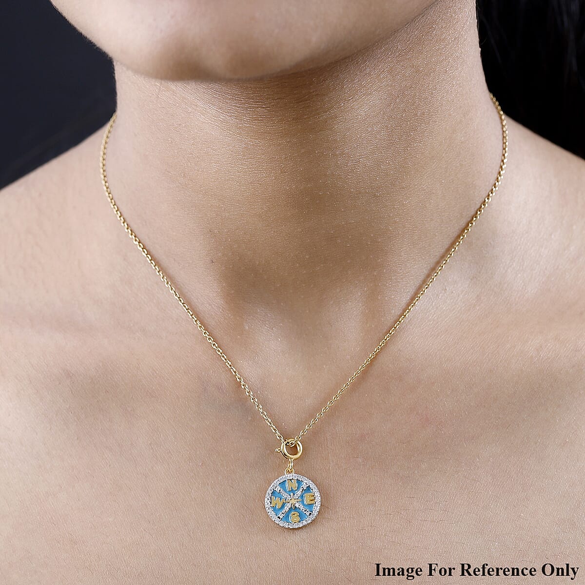 Moissanite Enameled Celestial Medallion Compass Charm in Vermeil Yellow Gold Over Sterling Silver 0.25 ctw image number 2