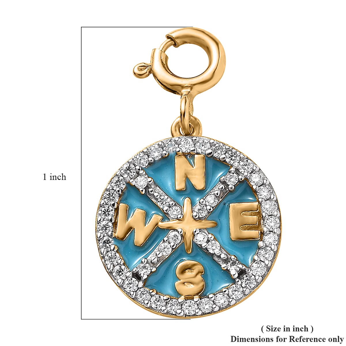 Moissanite Enameled Celestial Medallion Compass Charm in Vermeil Yellow Gold Over Sterling Silver 0.25 ctw image number 5