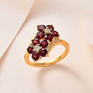 Orissa Rose Garnet and White Zircon 2.52 ctw Cluster Ring in 14K YG Over Sterling Silver (Size 8)