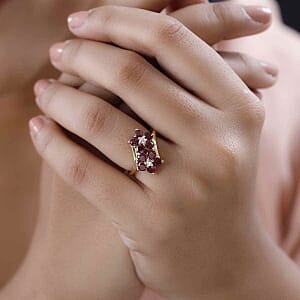 Orissa Rose Garnet and White Zircon 2.52 ctw Cluster Ring in 14K YG Over Sterling Silver (Size 8)
