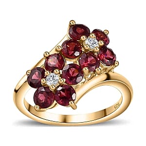 Orissa Rose Garnet and White Zircon 2.52 ctw Cluster Ring in 14K YG Over Sterling Silver (Size 8)