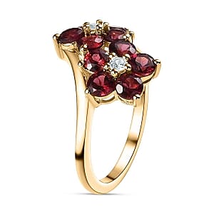 Orissa Rose Garnet and White Zircon 2.52 ctw Cluster Ring in 14K YG Over Sterling Silver (Size 8)