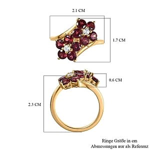 Orissa Rose Garnet and White Zircon 2.52 ctw Cluster Ring in 14K YG Over Sterling Silver (Size 8)