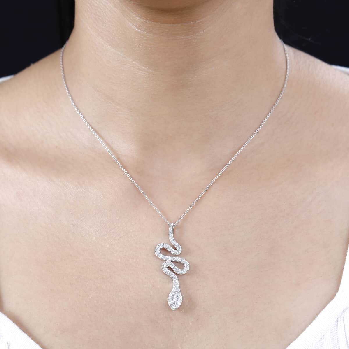 Moissanite Snake Pendant in Platinum Over Sterling Silver 1.35 ctw image number 2