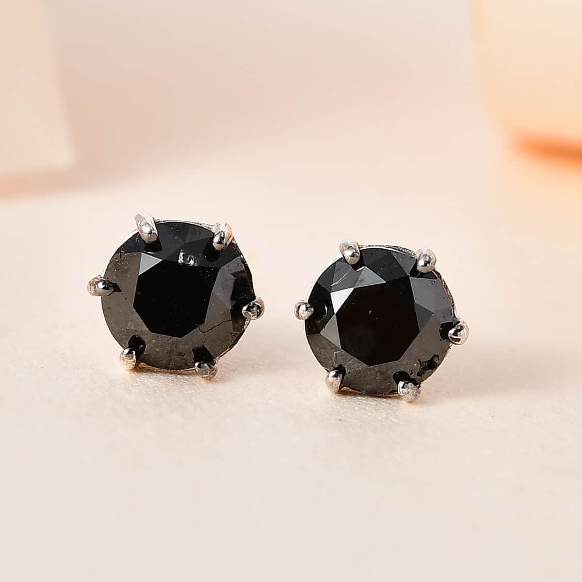 Black Diamond Solitaire Stud Earrings in Platinum Over Sterling Silver 1.50 ctw image number 1