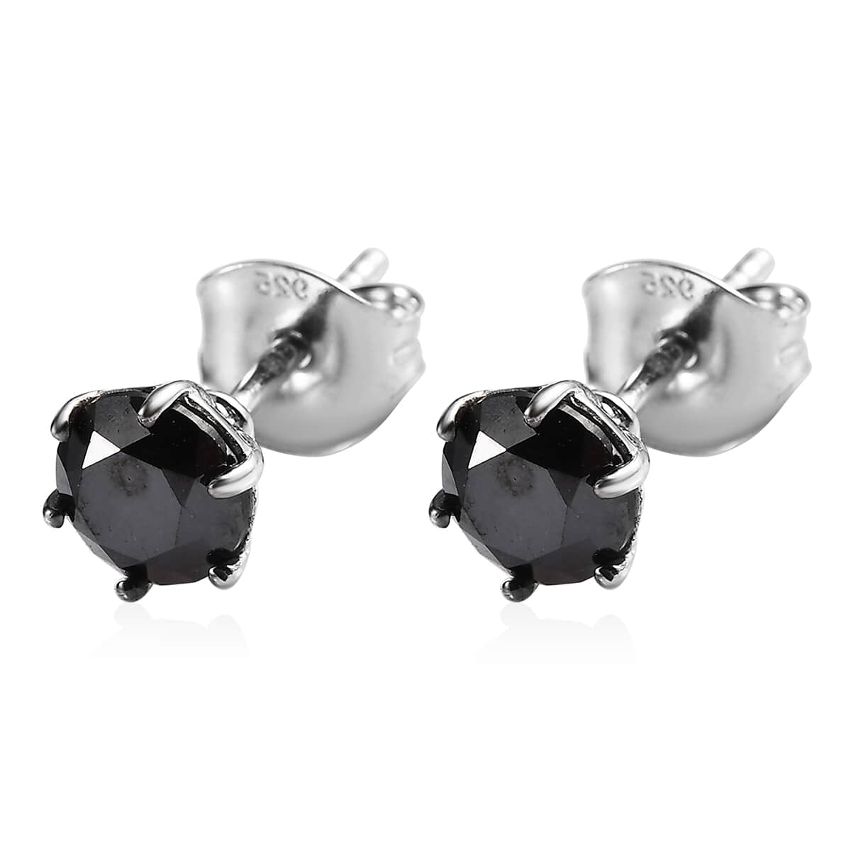 Black Diamond Solitaire Stud Earrings in Platinum Over Sterling Silver 1.50 ctw image number 3