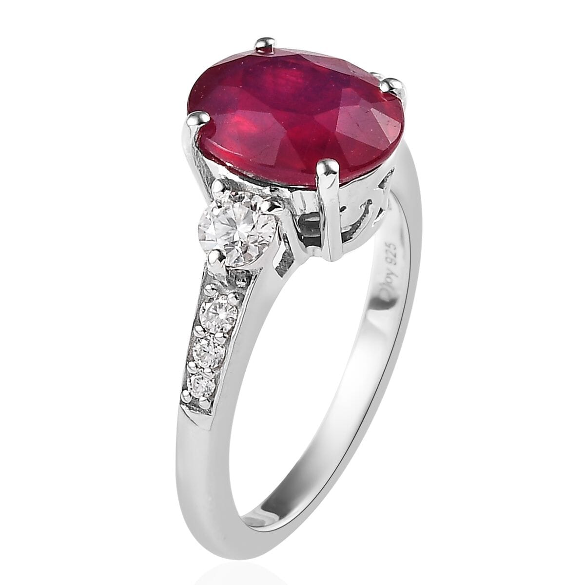 Premium Niassa Ruby (FF), Moissanite Ring in Platinum Over Sterling Silver (Size 6.0) 4.20 ctw image number 3