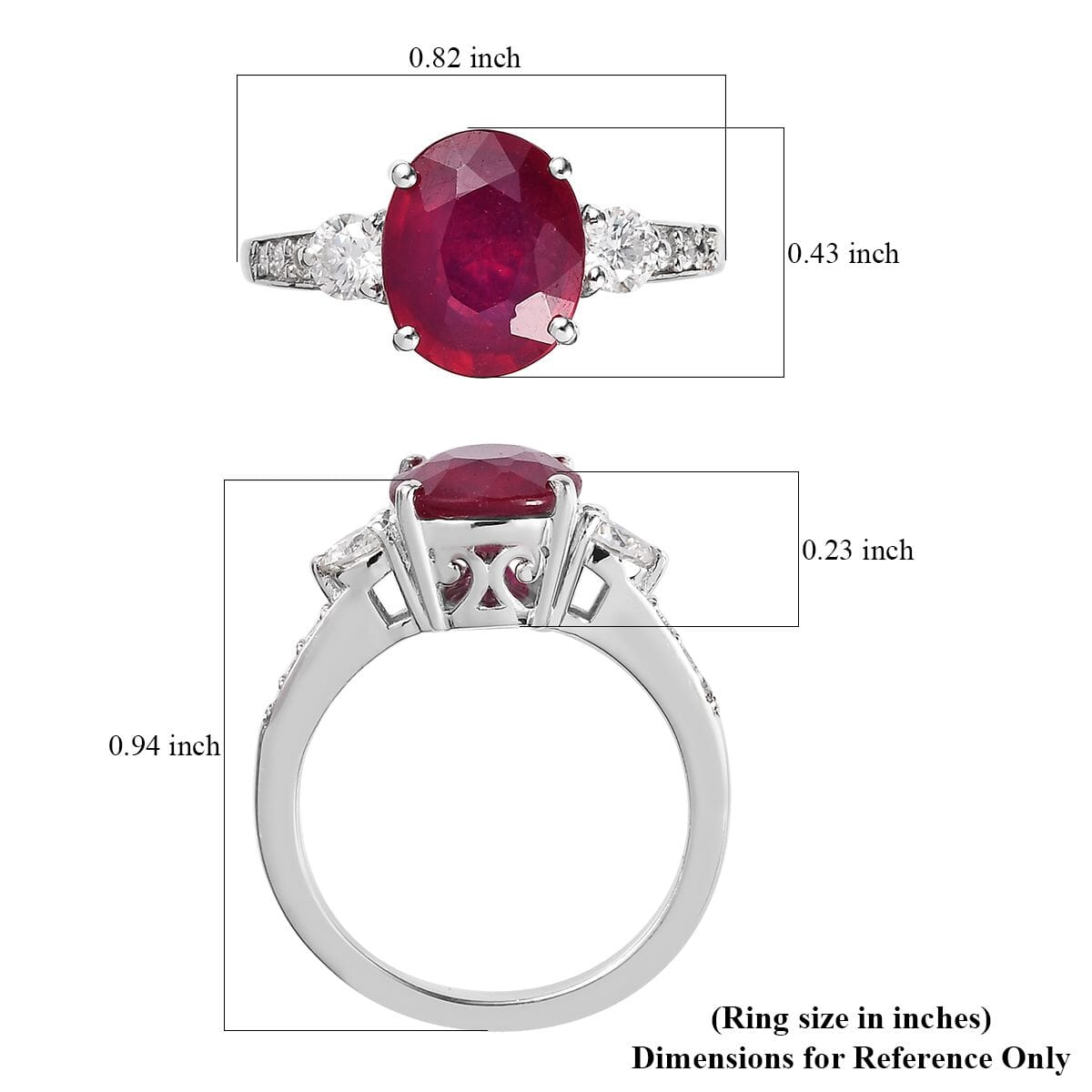 Premium Niassa Ruby (FF), Moissanite Ring in Platinum Over Sterling Silver (Size 6.0) 4.20 ctw image number 5