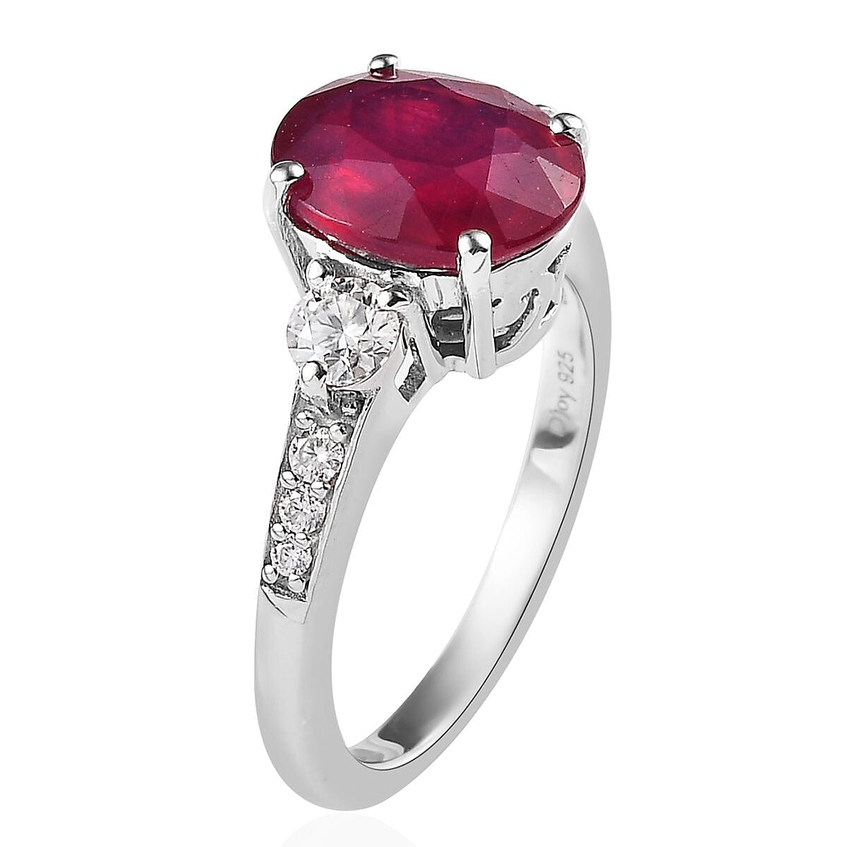 Premium Niassa Ruby (FF) and Moissanite Ring in Platinum Over Sterling Silver (Size 7.0) 4.20 ctw image number 3