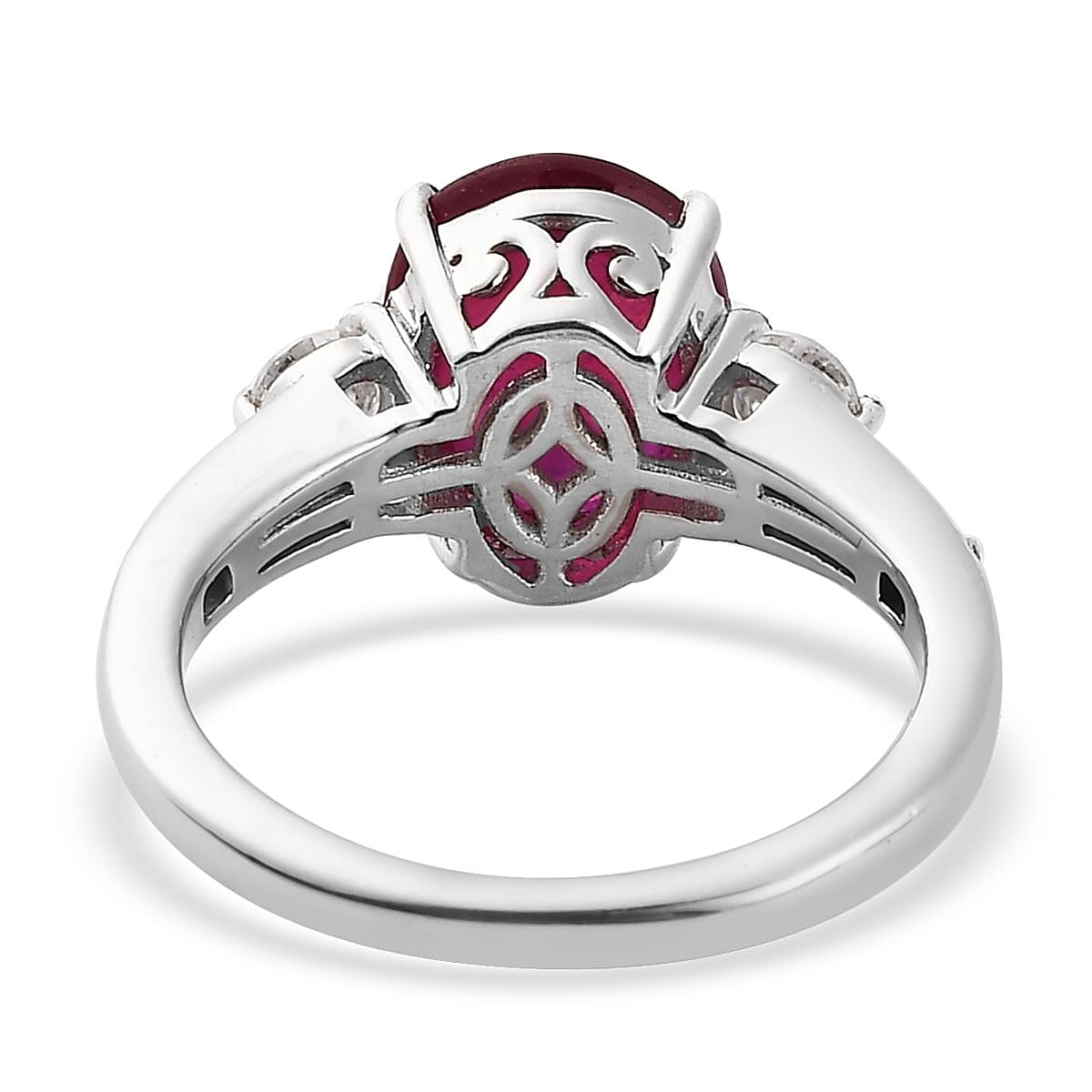 Premium Niassa Ruby (FF) and Moissanite Ring in Platinum Over Sterling Silver (Size 7.0) 4.20 ctw image number 4