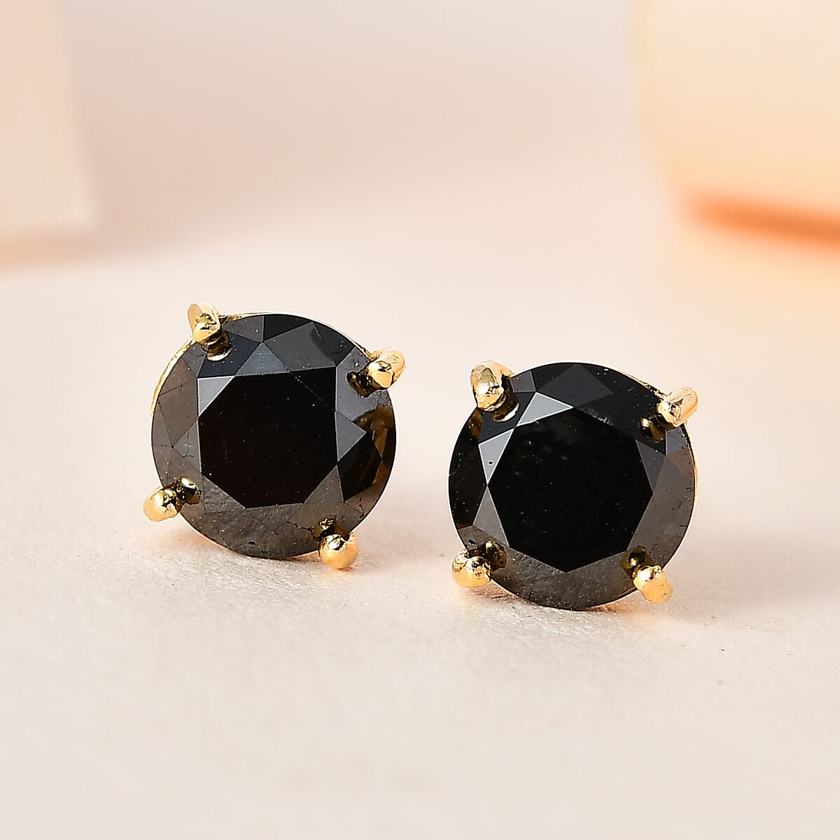 Black Diamond Solitaire Stud Earrings in Vermeil Yellow Gold Over Sterling Silver 2.50 ctw image number 1