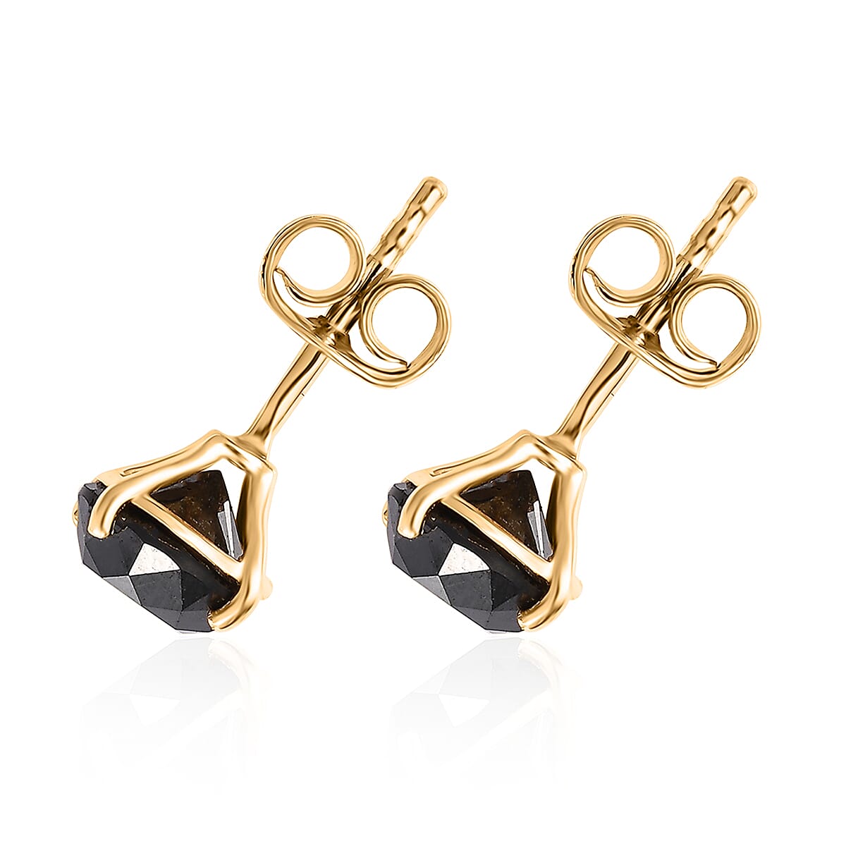 Black Diamond Solitaire Stud Earrings in Vermeil Yellow Gold Over Sterling Silver 2.50 ctw image number 3